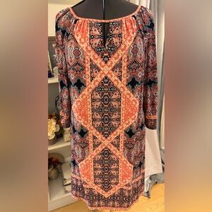 Liz Claiborne Career Print Shift Dress 3/4 Sleeve Sz 12 Modest Business Attire